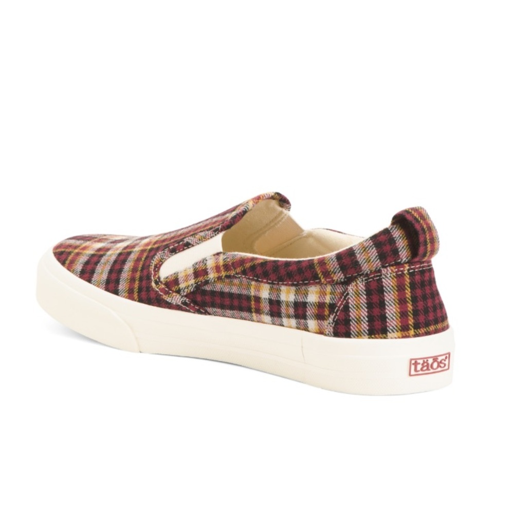 TAOS Burgundy Plaid Rubber Sole Sneakers Women’s Size 9.5 Medium - Picture 3 of 6
